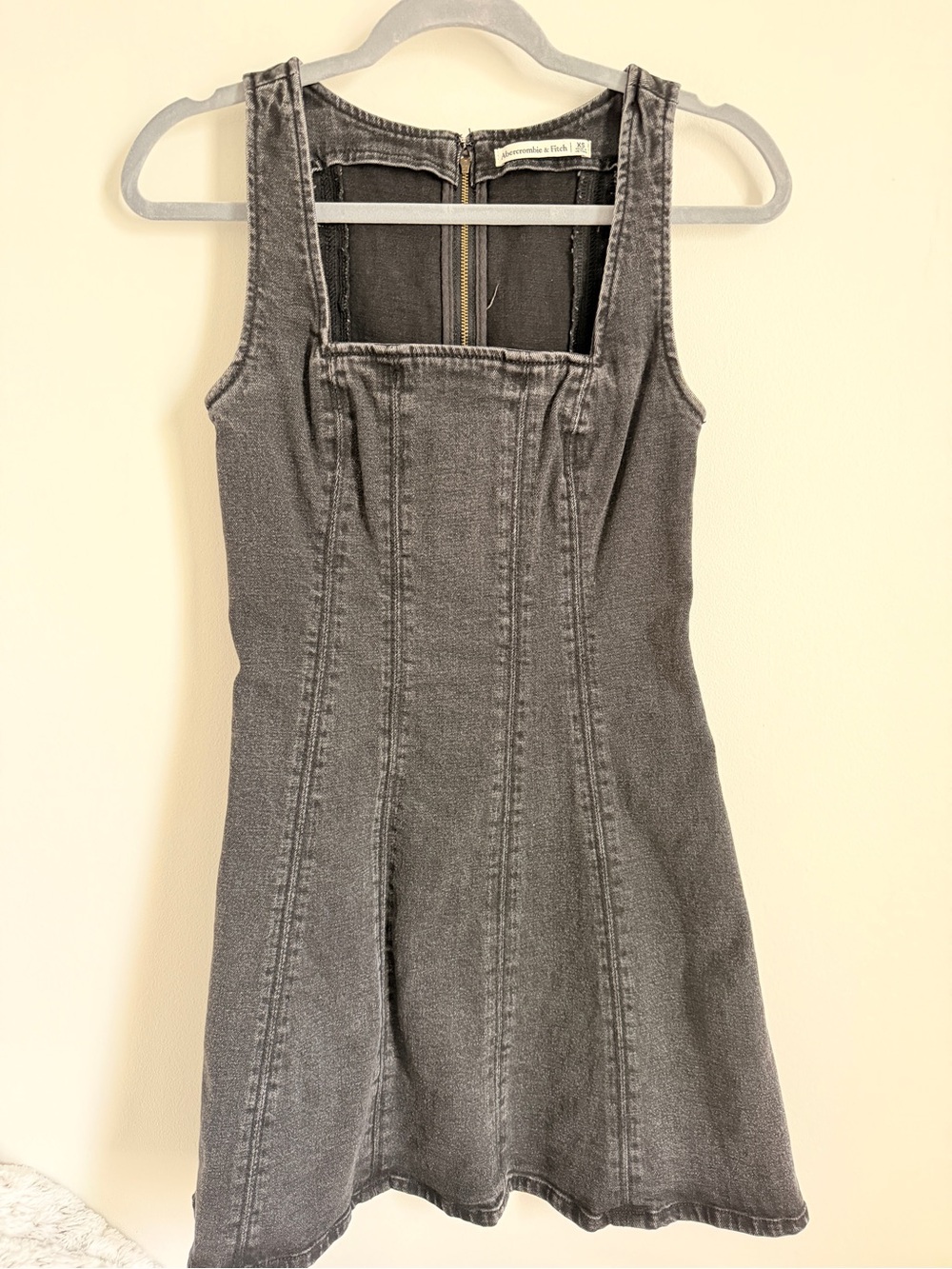 Washed Black Denim Square-Neck Tank Dress